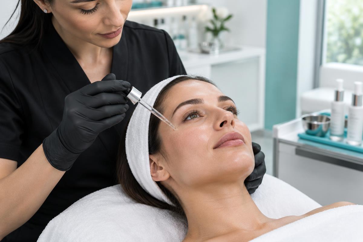 Applicazione professionale di un trattamento viso con esosomi